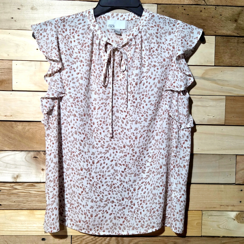 Floral Tie Neck Ruffle Flutter Sleeve Cottagecore Romantic Blouse S